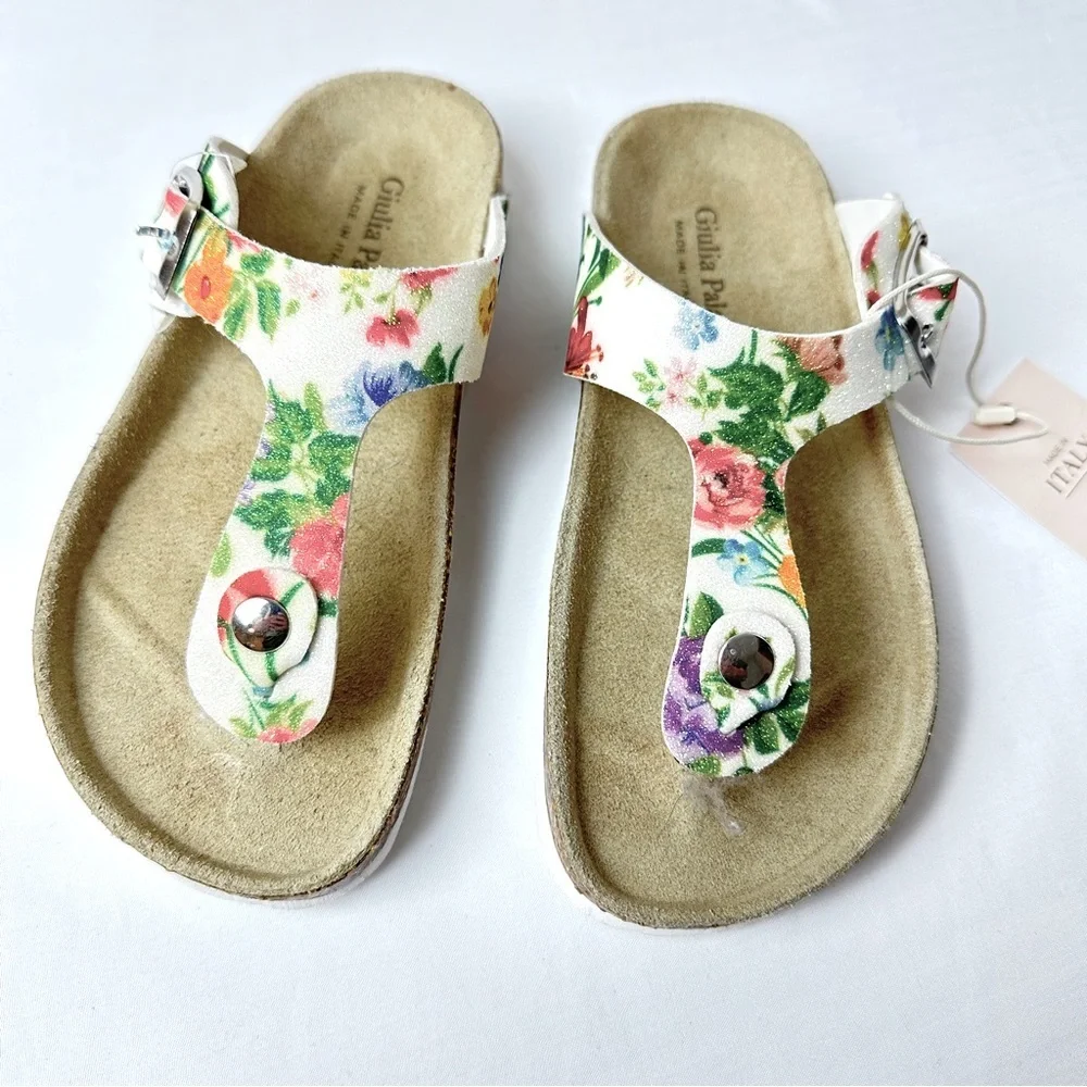 NWT Girls Made in Italy White Floral Print Synthetic Upper Sandals 1